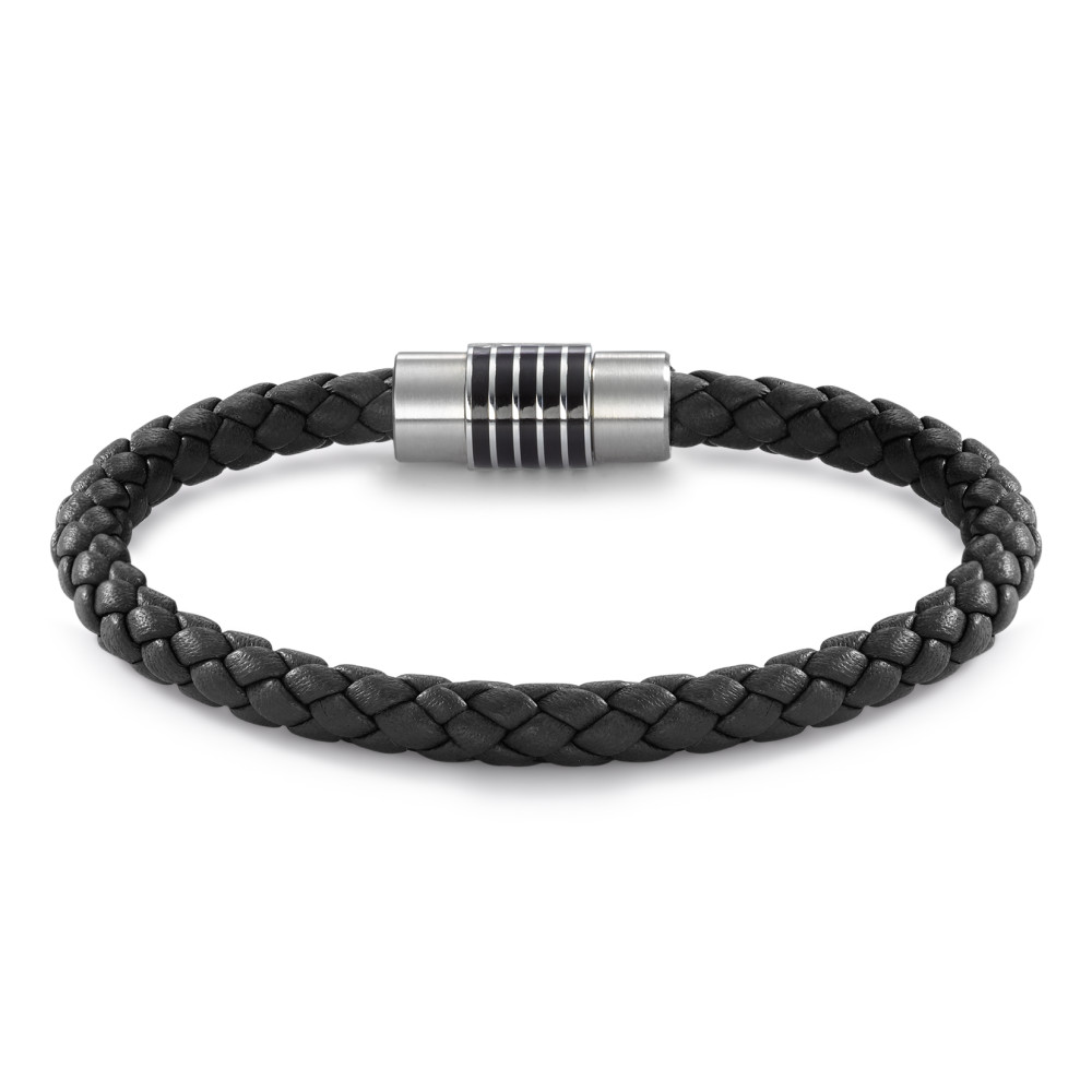 Armband Dieses Herrenarmband von TeNo kombiniert robustes schwarzes Leder mit einem eleganten Safe Lock-Verschluss aus Edelstahl, was es zu einem sowohl praktischen als auch stilvollen Accessoire macht. Das geflochtene Lederband verleiht dem Armband eine maskuline Textur und ist perfekt für den täglichen Gebrauch geeignet. Der innovative Safe Lock-Verschluss sorgt nicht nur für eine sichere Passform, sondern fügt auch ein modernes, metallisches Element hinzu, das das schwarze Leder hervorragend kontrastiert. Dieses Armband passt hervorragend zu Casual-Outfits und ist auch als Geschenk bestens geeignet. 026.0300.D74.20