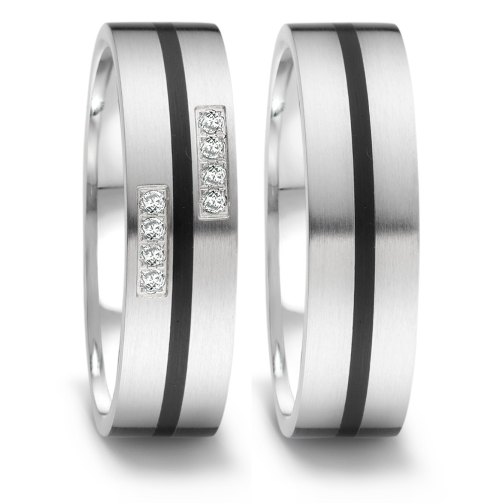 Partnerring TeNo Edelstahl Partnerring TaMoR mit schwarzer Keramikund 8 Brillanten Top Wesselton si.  064.13P01.D50.XX