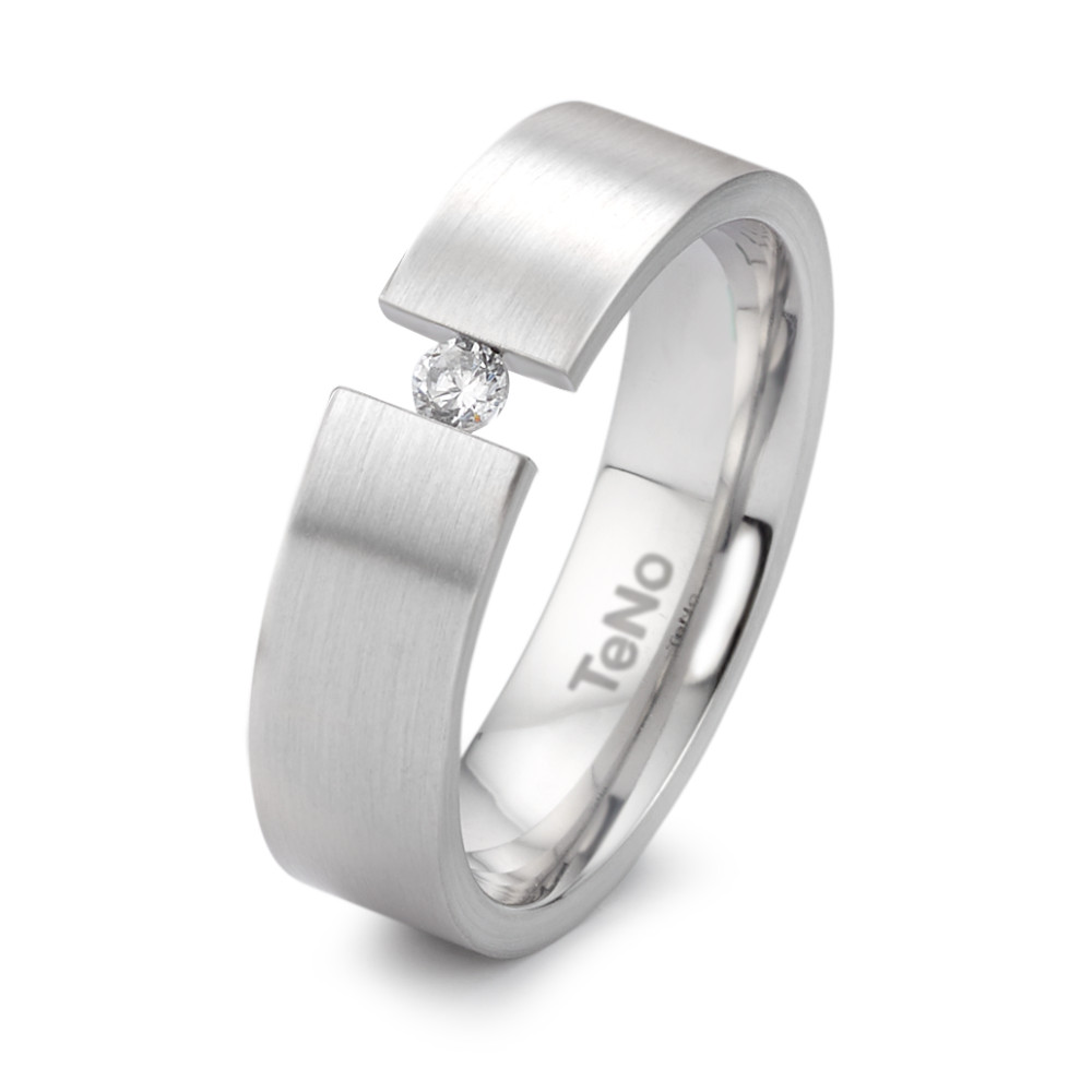 Fingerring Dieser Fingerring von TeNo aus hochwertigem Edelstahl beeindruckt durch seine moderne und offene Form. Die mattierte Oberfläche verleiht dem Design stilvolle Zurückhaltung, während der eingefasste Diamant den Ring mit einem dezenten Funkeln akzentuiert. Perfekt für alle, die klare Linien und ein zeitgemässes Design schätzen, bietet dieser Ring allerhöchste Qualität, Made in Germany. 069.0227.XX