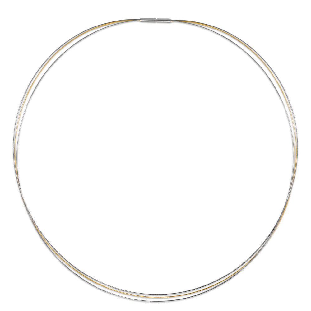 Collier Elegantes Design und raffinierte Materialien vereinen sich im TeNo Seilcollier DiaRa. Die dreireihige Komposition aus Edelstahl und gelbvergoldetem Edelstahl schafft einen spannenden Bicolor-Effekt, der sich harmonisch in jedes Outfit einfügt. Der praktische Bajonettverschluss sorgt für sicheren Halt und höchsten Tragekomfort. Ob solo getragen oder in Kombination mit einem passenden Anhänger - dieses Collier verkörpert moderne Leichtigkeit und zeitlose Eleganz. SSE50/003pl-20-42