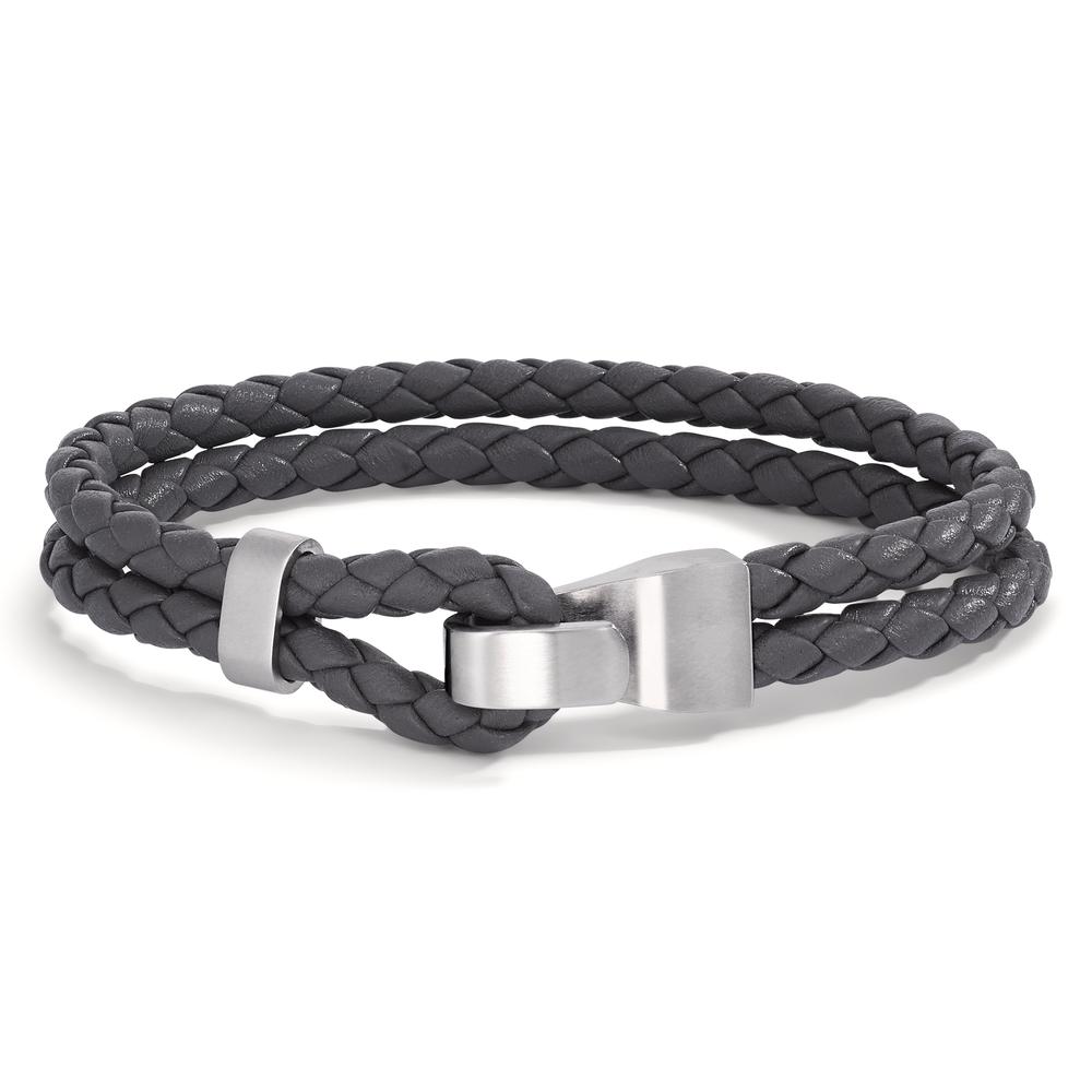 Armband TeNo Lederarmband Vadino Shadow Grey mit Knebelverschluss aus Edelstahl. Das lässig-elegante Armband in Dunkelgrau ist aus hochwertigem Flechtleder und gemacht für einen coolen Look & Style. Durch die verstellbare Edelstahlschlaufe lässt sich das Armband leicht an- und ausziehen. 