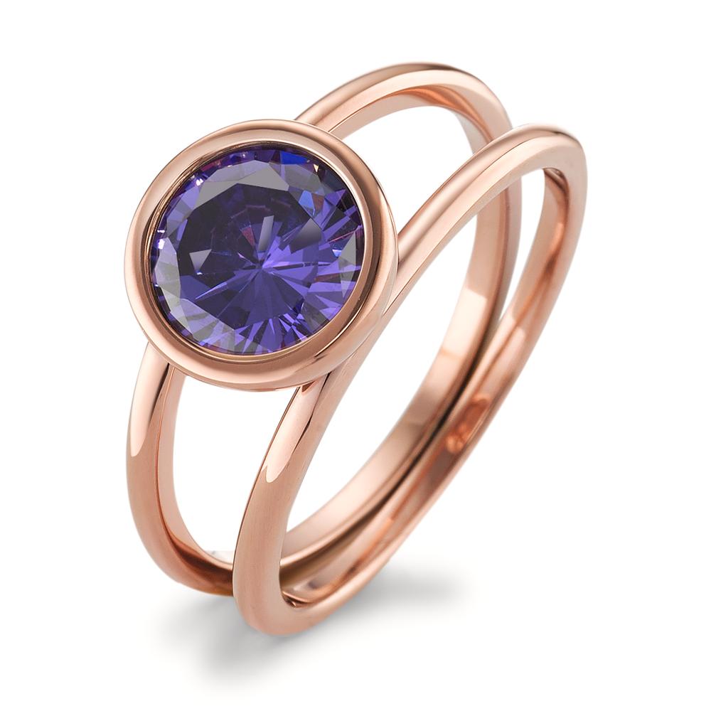 Fingerring Klare Form, brillant und faszinierend: Dieser Joy Ring ist alles andere als gewöhnlich. Der aussergewöhnliche Statement-Ring ist aus poliertem Edelstahl gearbeitet. Sein grosser zum Roségoldton harmonierender Zirkonia in Violett bildet den funkelnden Mittelpunkt. Ideal kombinierbar mit vielen farbigen Schmuckstücken aus der TeNo-Joy-Familie. Ob Ton-in-Ton oder im Color Blocking - es entstehen immer wieder neue, aufregende und ganz individuelle Looks. 