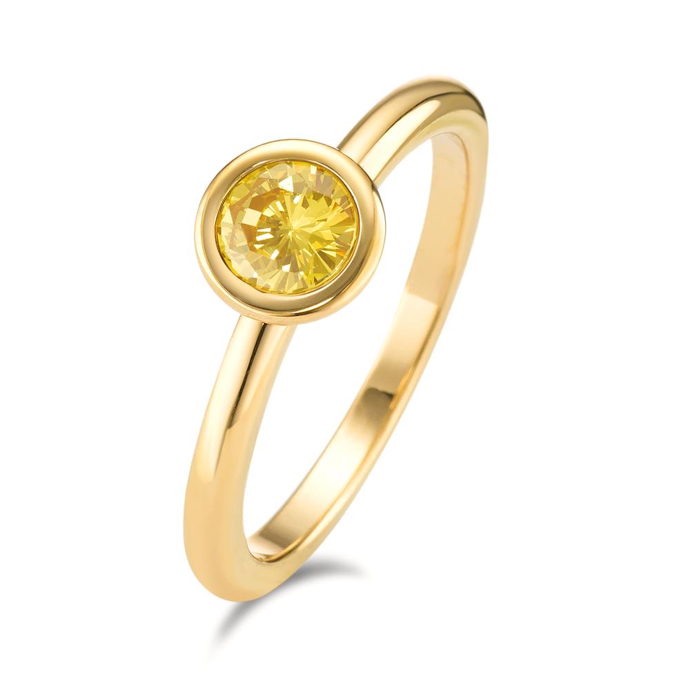 Fingerring Filigran und wunderschön glitzernd: Auf diesem zierlichen Ring funkelt ein Zirkonia-Top in wunderschönem sonnengelb. Der goldene Ring aus Edelstahl ist ein wahres Allround-Talent, der jeden Look stilsicher unterstreicht. Kombiniert mit anderen Joy Schmuckstücken ergibt dieses Schmuckstück ein stimmiges Bild voll funkelnder Brillanz. 