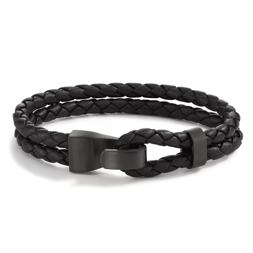 Armband Stylisches Herren-Armband aus geflochtenem schwarzen Leder, das mit robustem Edelstahlverschluss in mattem Schwarz überzeugt. Das zweifach gewickelte Design sorgt für modische Akzente und trägt sich zugleich angenehm. Perfekt für einen maskulinen Look im Alltag. 