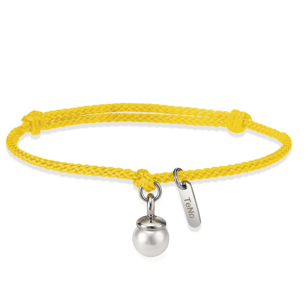Armband TeNo Pearl Drop Armband Arya in anregendem Gelb. Der Anhänger aus natürlicher Muschelperle steht in edlem Kontrast zum fröhlichen Textilarmband, welches längenvariabel bis ca. 21 cm ist und sich perfekt alleine aber auch zusammen mit anderen Armbändern tragen lässt. 