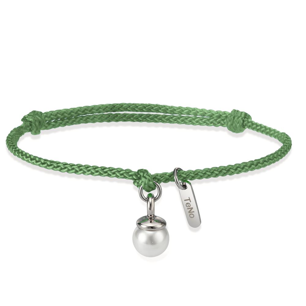 Armband TeNo Pearl Drop Armband Arya in frischem Grasgrün. Der baumelnde Charm Anhänger mit echter Muschelperle ist ein edler Hingucker und besonders gut im Layering mit anderen Armbändern zu kombinieren. Die Länge des Armbands kann durch die verschiebbaren Knoten einfach variiert werden. 