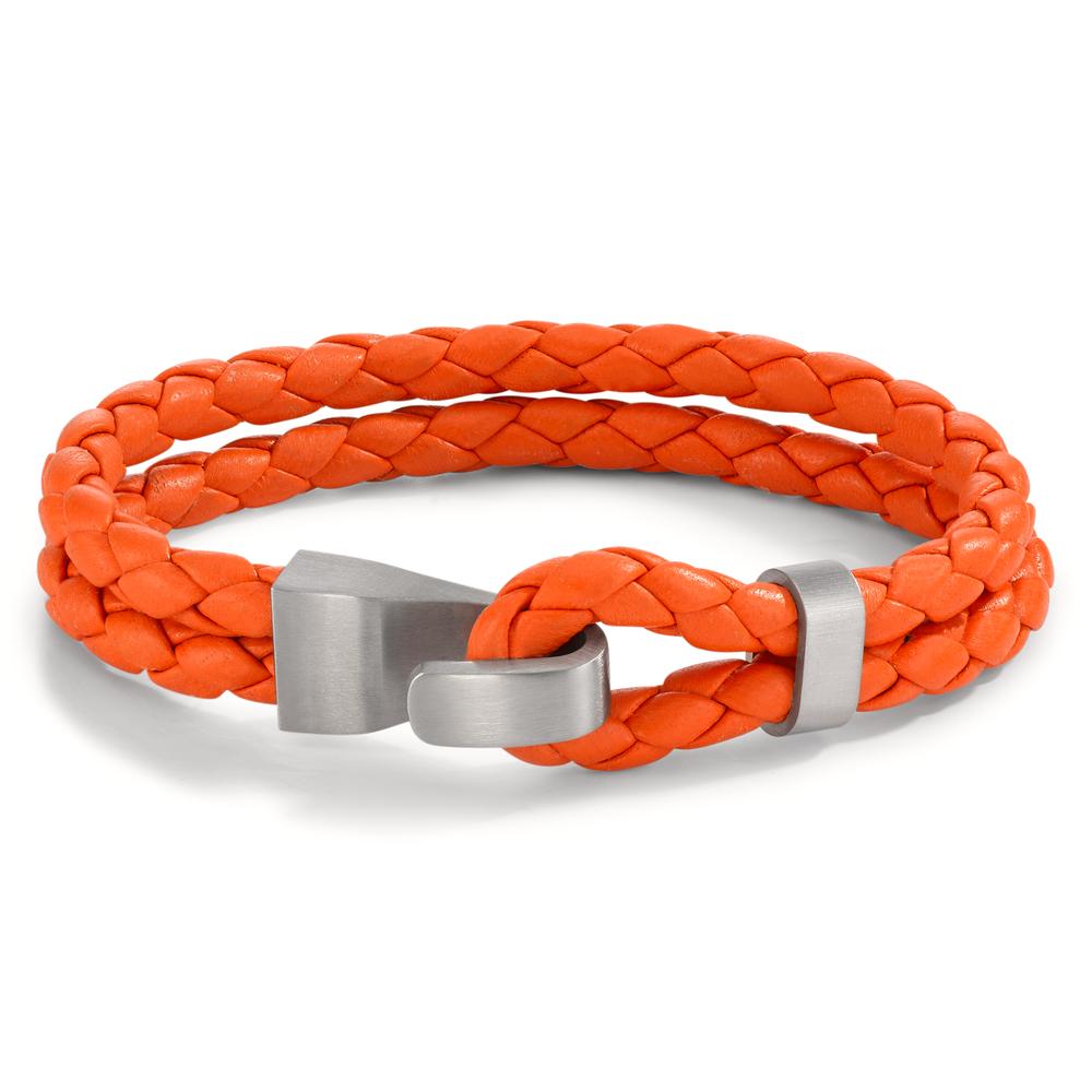 Armband Stylisches Herrenarmband aus geflochtenem orangefarbenem Leder mit robustem Edelstahlverschluss. Modernes Design, das Eleganz und Lässigkeit perfekt verbindet. Ideal für jeden Anlass und ein echter Blickfang am Handgelenk. Langlebig und angenehm zu tragen. 