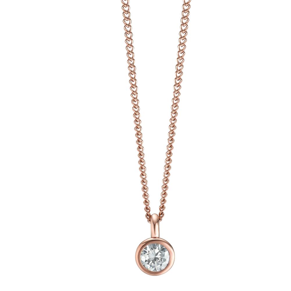 Halskette mit Anhänger Zeitlos, schlicht und hochwertig verarbeitet: An dieser roségoldfarbenen Edelstahlkette funkelt ein kristallklarer Zirkonia im Premium Diamond Schliff. Aus glänzendem Edelstahl in Roségold ist sie ein ideales Accessoire für jede moderne Frau. Ganz gleich, zu welchem Anlass sie getragen wird, überzeugt die elegante Halskette durch ihre hochwertige Verarbeitung in puristischer Formensprache. 594020,595244