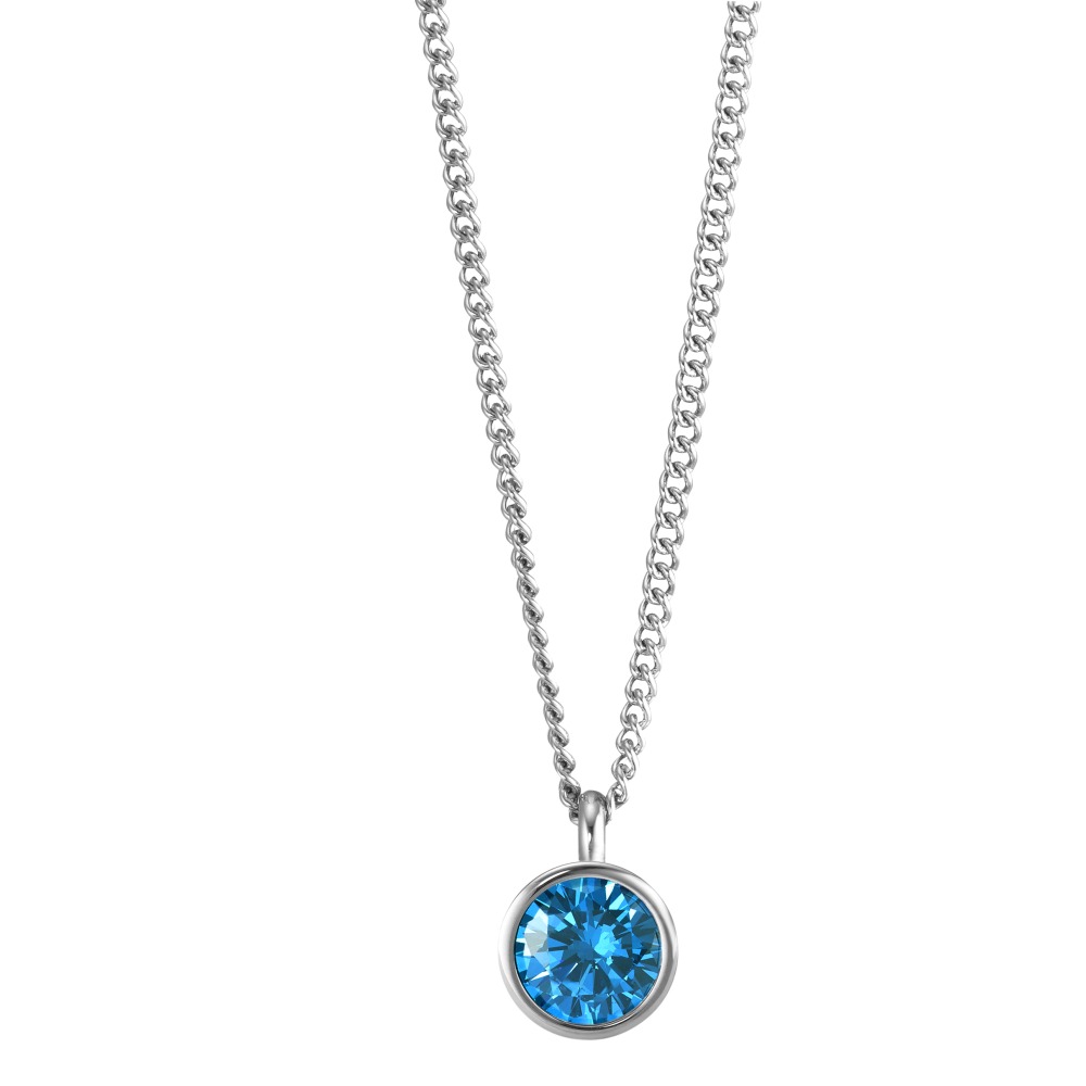 Halskette mit Anhänger Minimalistisch und wunderschön funkelnd: die Edelstahlkette mit austauschbarem Charm-Anhänger erfrischt durch ein himmelblaues Leuchten eines funkelnden Zirkonia im premium Diamond Schliff. Der Zirkonia Anhänger ist ein toller Hingucker, der einfach gute Laune und einen Hauch Urlaubsfeeling verströmt. 593958,595252