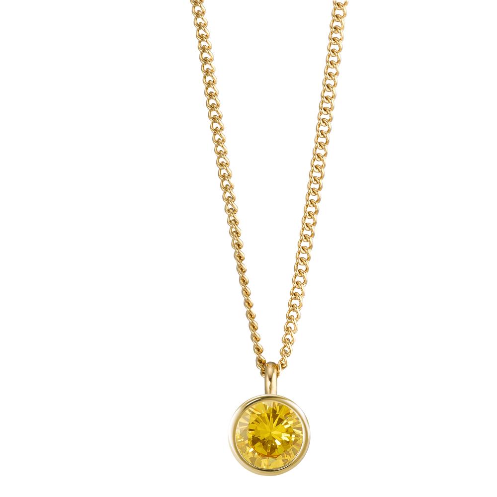 Halskette mit Anhänger Elegante Damen Halskette aus hochwertigem Edelstahl mit glänzendem goldfarbenem Finish. Der runde Anhänger ist mit funkelnden, gelben Zirkonia besetzt und verleiht jedem Outfit einen strahlenden, edlen Akzent – perfekt für besondere Anlässe oder den Alltag. 594066,595260