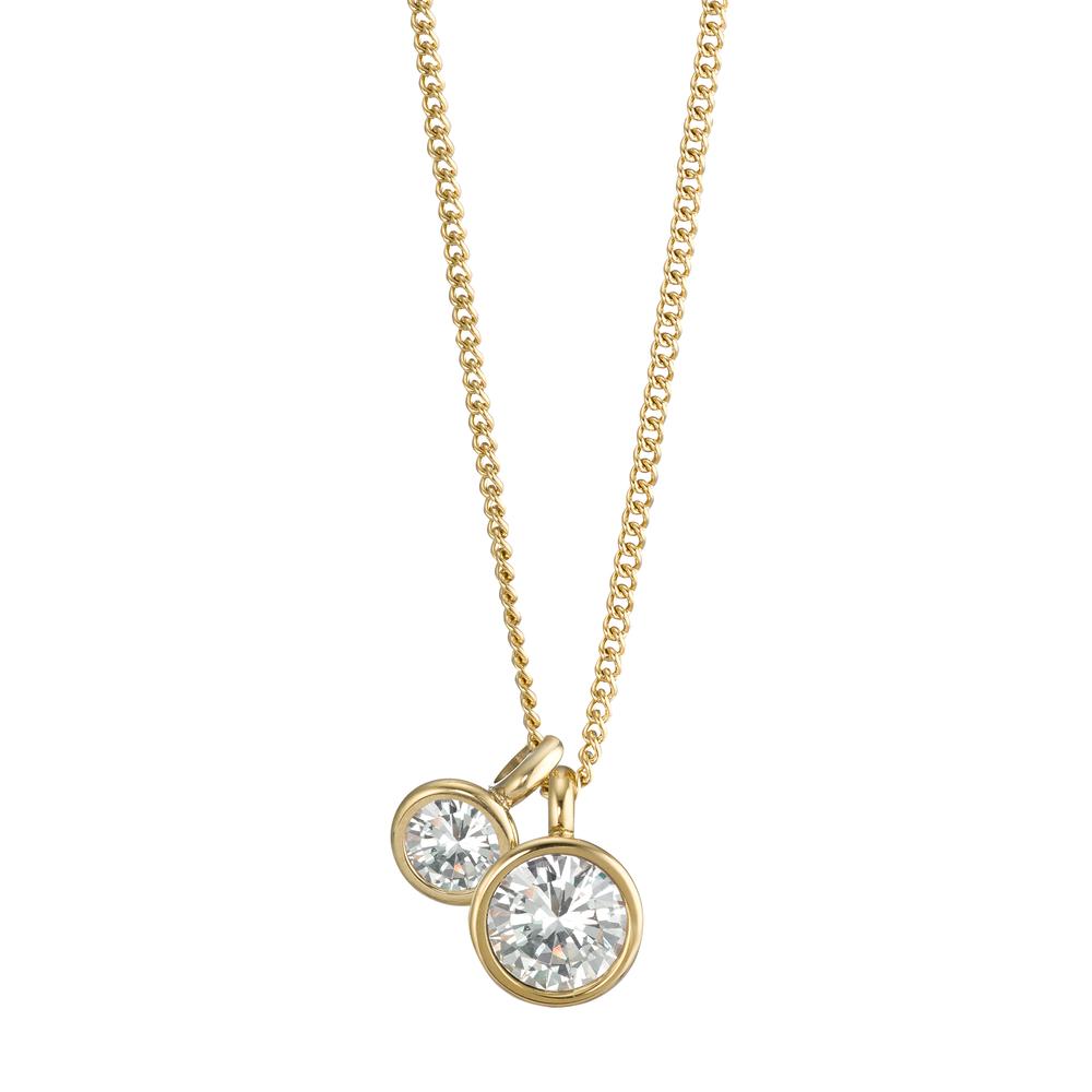 Halskette mit Anhänger Schlichten Stil und elegante Schönheit verkörpert dieses goldfarbene Schmuck-Set Joy von TeNo Design. Es besteht aus einer goldfarbenen Gliederkette aus glänzendem Edelstahl sowie zwei Charm-Anhängern mit funkelnden Zirkonia. Eine elegante und stilsichere Kombination, die jedem Look gekonnt zum Strahlen verhilft.  