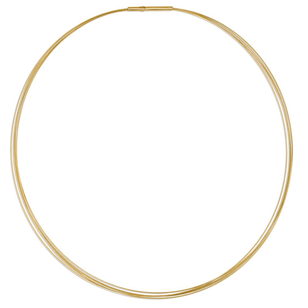 Collier Stilvoll, elegant und vielseitig: Der fünfreihige TeNo-Halsreif aus Edelstahl in Gold legt sich geschmeidig um den Hals. Sowohl klassische als auch moderne Schmuckanhänger werden daran zum traumhaften Eyecatcher. Der sichere und sehr einfach zu bedienende Clipverschuss hat einen Durchmesser von nur 2.0 mm - optimal auch für Anhänger mit kleinen Ösen oder Durchgangsbohrungen. 