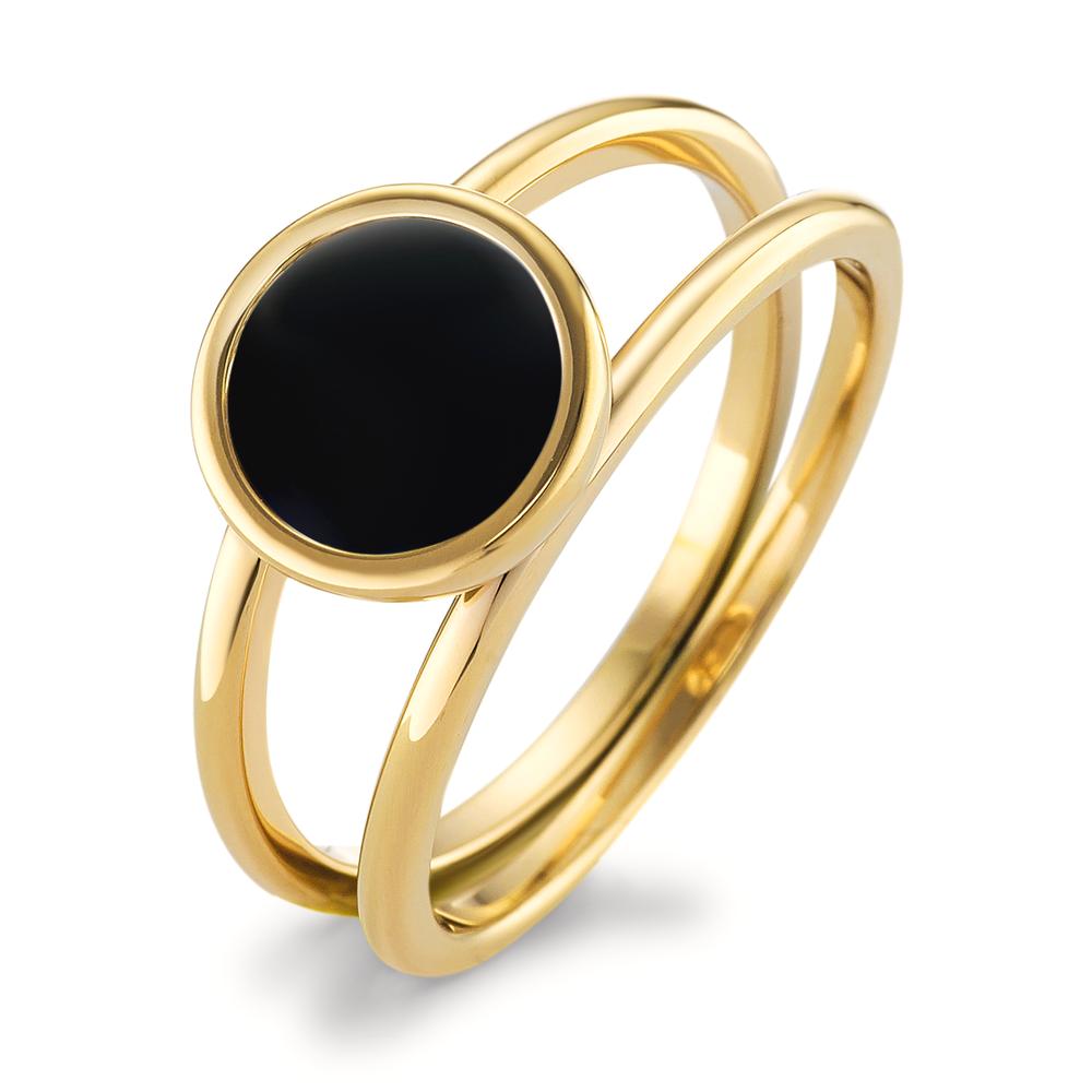Fingerring Klare Form, zeitloser Stil: Der aus zwei Ringschienen gearbeitete Statement-Ring Yuna besteht aus IP-beschichtetem Edelstahl in der Farbe Gelbgold. Sein Ringtop mit schwarzer Emaille setzt einen markanten Akzent und überzeugt durch minimalistisches Design. Ein vielseitiges Schmuckstück, das sich mühelos zu jedem Outfit kombinieren lässt. 