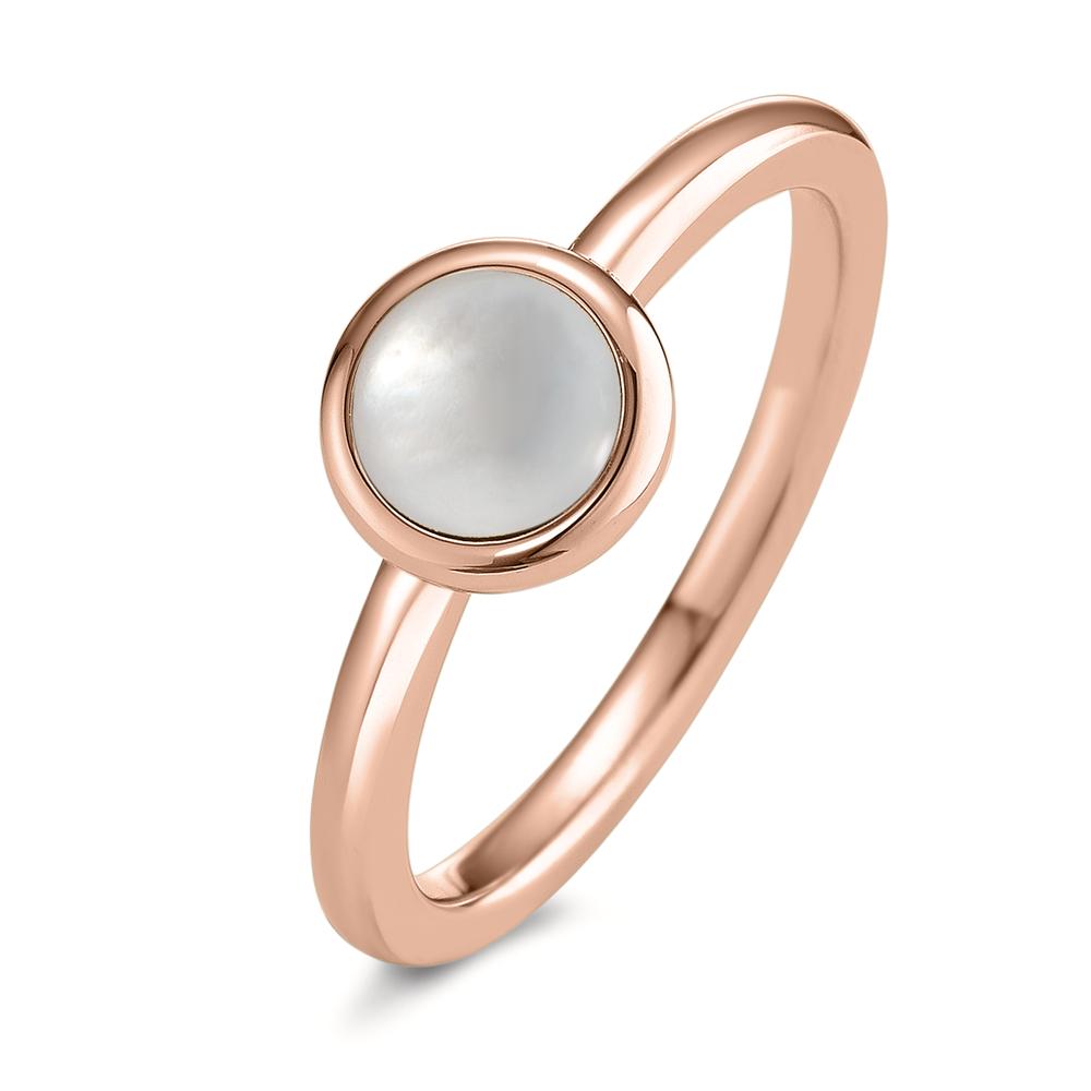 Fingerring Klassisch und zeitgleich modern: Der Elyna Edelstahlring in Roségold mit strahlendem Perlmutt-Cabochon besticht durch eine zeitlose Formensprache. Im selben Design erhältlich sind Ohrstecker, Ohrhänger und Schmuckanhänger, die ganz nach Geschmack, Stimmung und Anlass kombiniert werden können. 