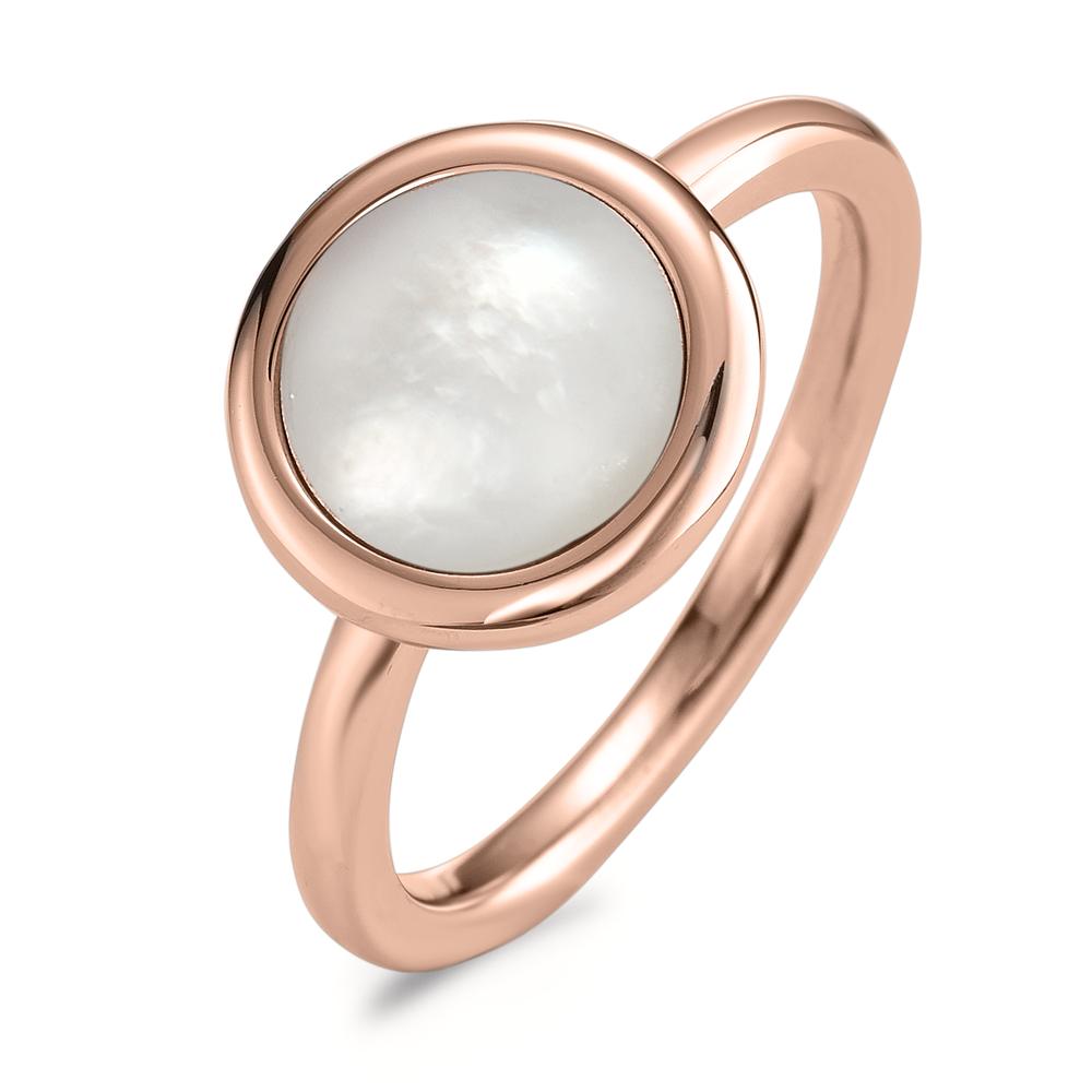 Fingerring Klassisch und zeitgleich modern: Der Elyna Edelstahlring in Roségold mit strahlendem Perlmutt-Cabochon besticht durch eine zeitlose Formensprache. Im selben Design erhältlich sind Ohrstecker, Ohrhänger und Schmuckanhänger, die ganz nach Geschmack, Stimmung und Anlass kombiniert werden können. 