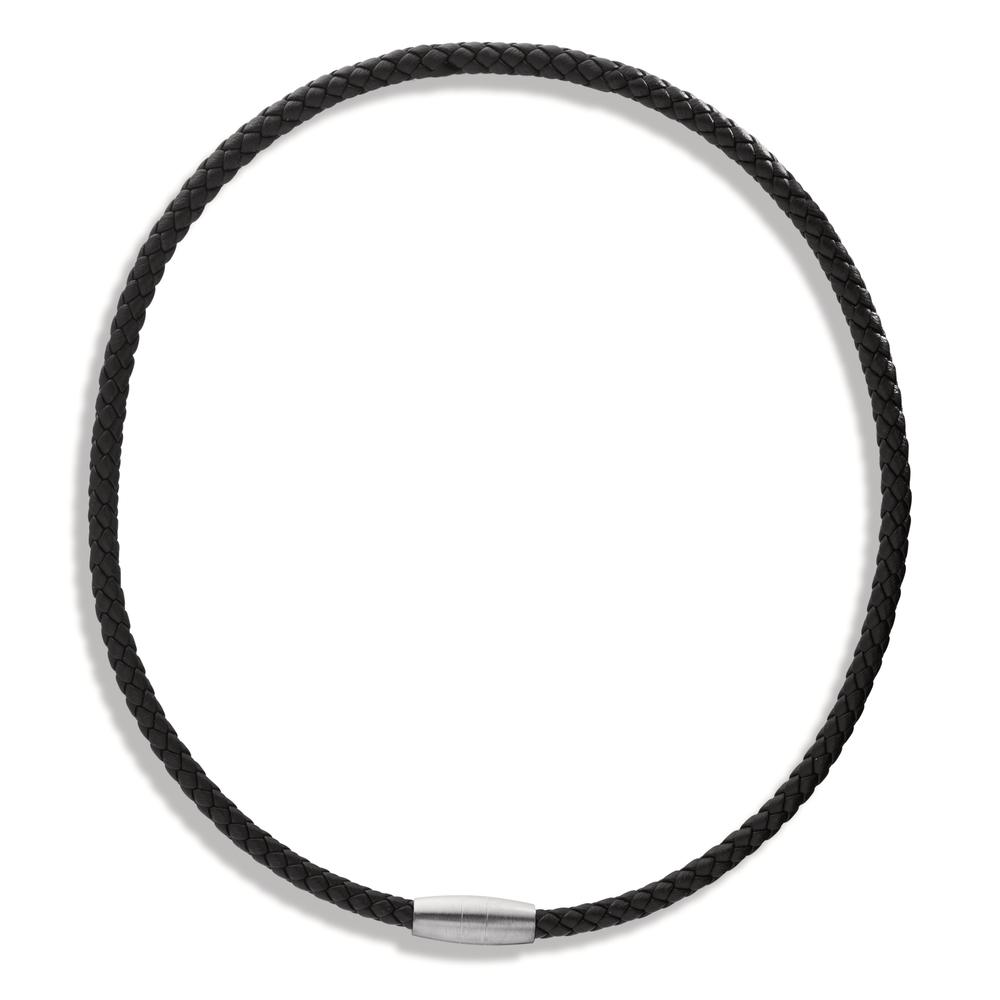 Collier Die TeNo Lederkette Ray aus schwarzem Leder ist ein schlichter wie zugleich sehr cooler Eyecatcher. Mit minimalistisch designtem Verschluss wirkt das Collier aus hochwertigem Flechtleder ganz für sich alleine und passt ideal zum Basic-Shirt wie auch zum Hemd. Der robuste Magnetverschluss aus Edelstahl ist antiallergen und sieht vorne getragen sehr stylish aus. 
