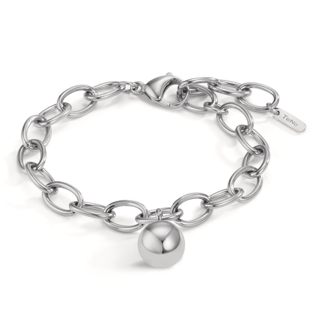Armband Wer schlichtes Design schätzt, wird das ESTELLE Armband mit seinen ovalen Gliedern lieben. Der baumelnde Kugelanhänger sorgt für einen stilvollen Akzent und verleiht dem Gliederarmband seinen besonderen Kick. Aus antiallergenem und recyceltem Edelstahl gefertigt, kann das puristische Designarmband zu fast allen Outfits getragen werden. 