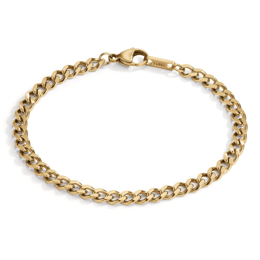 Armband Das Essential Armband M50 Gold von TeNo ist aus recyceltem Edelstahl gefertigt und ist mit einer seidig matten Oberfläche veredelt. Mit seiner einstellbaren Länge von 21 oder 22 cm verleiht es jedem Look eine stilvolle Eleganz. Dabei kommen ausschließlich Materialien von höchster Qualität zum Einsatz, wie antiallergener Edelstahl und Echtgold-IP Beschichtungen. Ergänzt wird das Panzerarmband durch die passende Halskette in kompromissloser Qualität. 