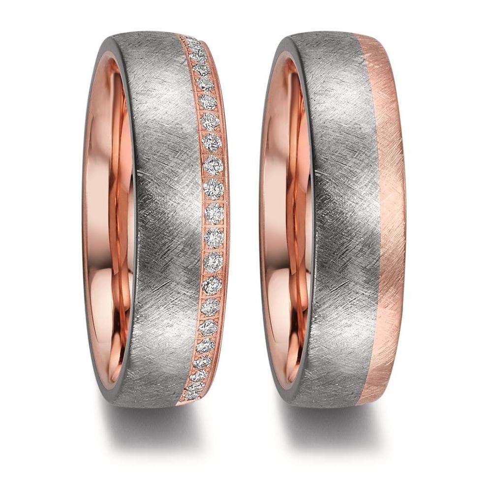 Partnerring Eleganter Damen-Partnerring aus hochwertigem 999 Tantal kombiniert mit 750er Rotgold. Veredelt wird das Design durch eine feine Reihe funkelnder Diamanten, die dem Ring einen edlen und zeitlosen Charakter verleihen – perfekt für den besonderen Moment. 50005/025/020/X703